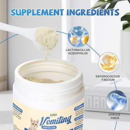 Cat Vomit Remedy, Vomiting Supplement for Cat, Furball Treatment for Cats, Probiotic for Cats Helps Soothes Sensitive Stomachs and Supports Digestive Comfort,142g (5 oz)