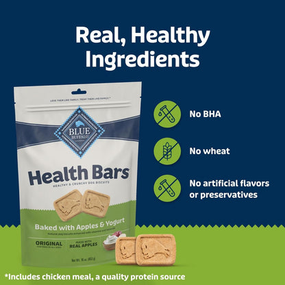 Blue Buffalo Health Bars Mini Crunchy Dog Biscuits, Oven-Baked with Natural Ingredients, Apples & Yogurt, 16-oz Bag