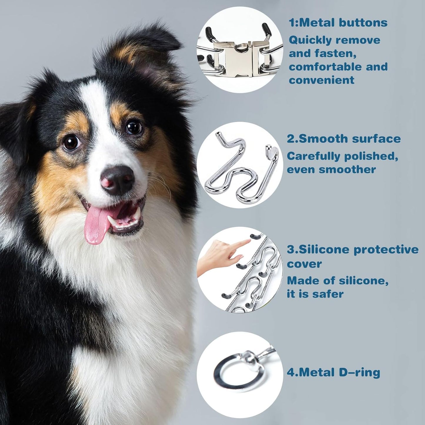 Prong Collar for Dogs,Dog Training Collar with One Professional Training Leash,Adjustable Pinch Collar with Quick Release Metal Buckle, No Pull Choke Collar for Small Medium Large Dogs（Silver, XL）.