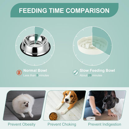 Slow Feeder Dog Bowls, Ceramic Slower Food Feeding Bowl for Small and Medium Dogs, Prevents Fast Eating and Black Chin, Beige, 1 Pc