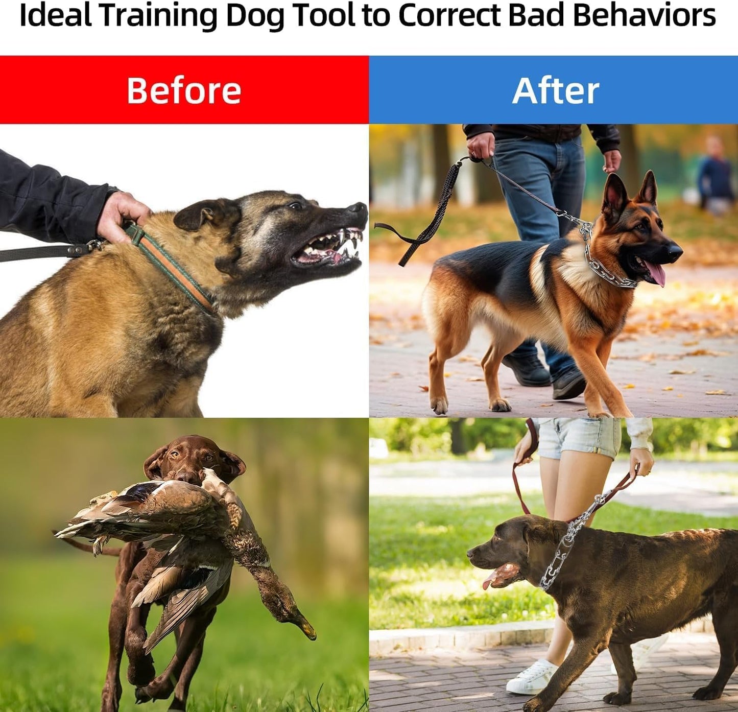 Prong Collars for Dogs, No Pull Dog Collar, Dog Training Collar for Large Medium Small Dogs, Stainless Steel Adjustable with Comfort Rubber Tips (Large, 4.0mm, 23.6-Inch)