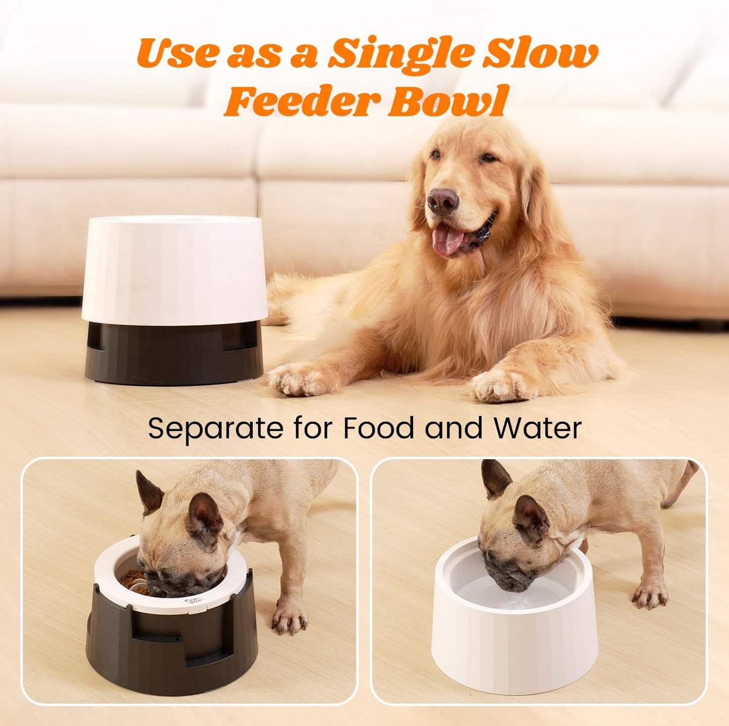 Pawque Elevated 60oz Slow Feeder Dog Bowls Large Breed, Single Raised Food Bowl for Medium Large Sized Dogs, Stable Sturdy Base and Snap on Adjustable Height Stand, Anti-Slip Mess Proof Dog Bowls