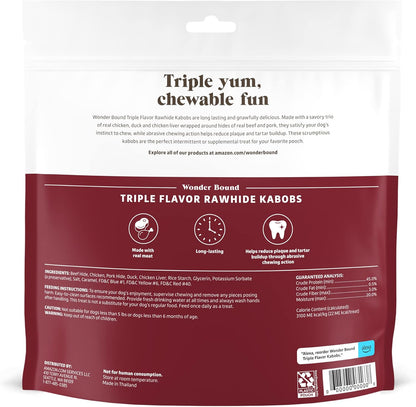 Amazon Brand - Wonder Bound Triple Flavor Rawhide Kabobs for Dogs, Variety, 1.5 pound (Pack of 1)