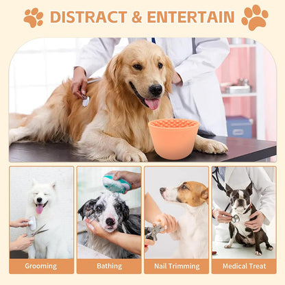 Dog Lick Bowl with Brush and Scraper, Anxiety Relief Silicone Slow Feeder Treat Dispenser, Anti-chocking Pet Dish, Non-Slip Interactive Entertainment Dog Puzzle Toy for Medium & Large-Light Orange