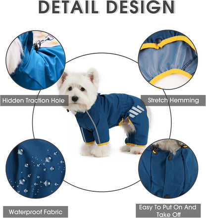 Dog Raincoat, Waterproof Dog Rain Jacket with Hood, Rain Coat with Leash Hole, Reflective Strap for Small Medium Dogs, Outdoor Adventures/Walking Lightweight Puppy (Blue,M)