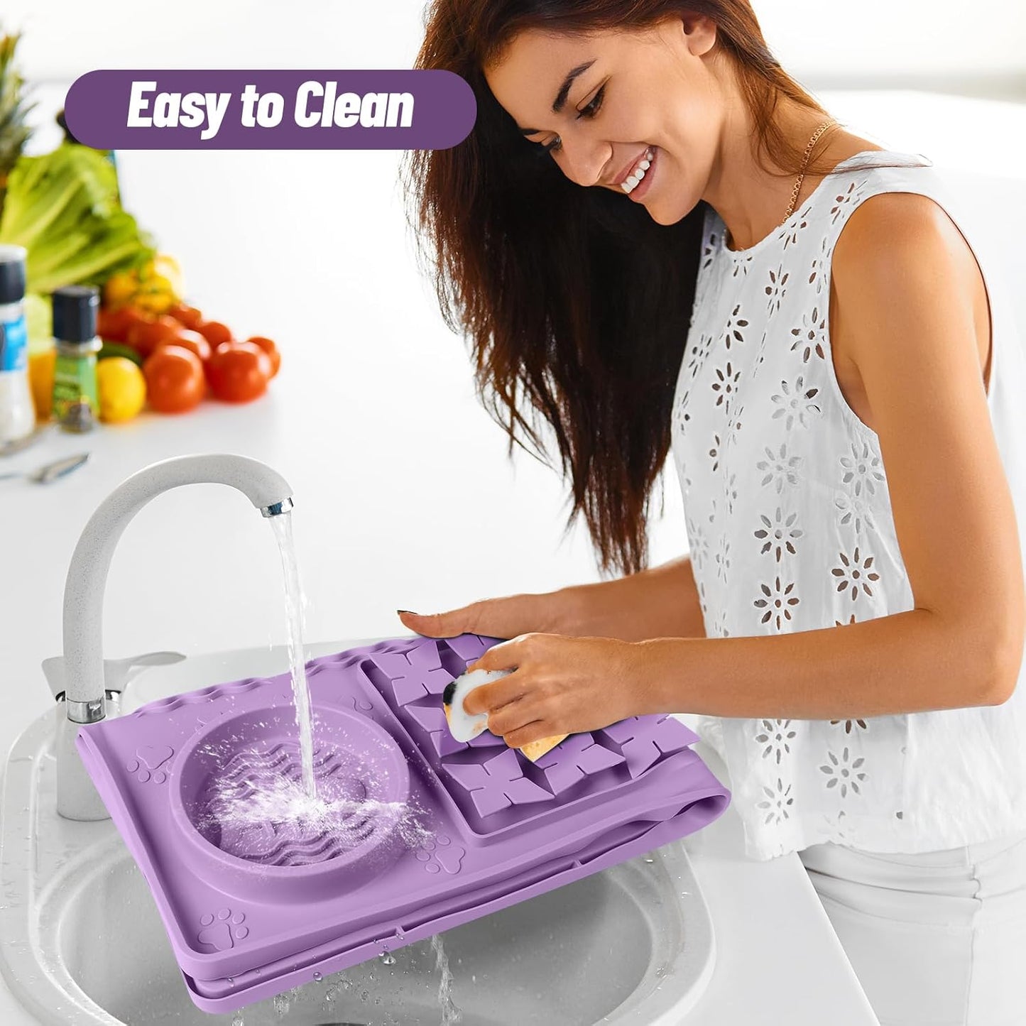 Large Silicone Snuffle Mat, 32"x 20" Dog Lick Mat with Suction Cups, Slow Feeder for Small | Medium | Large | Multiple Dogs Slow Eating, Boredom Reducer (Purple)