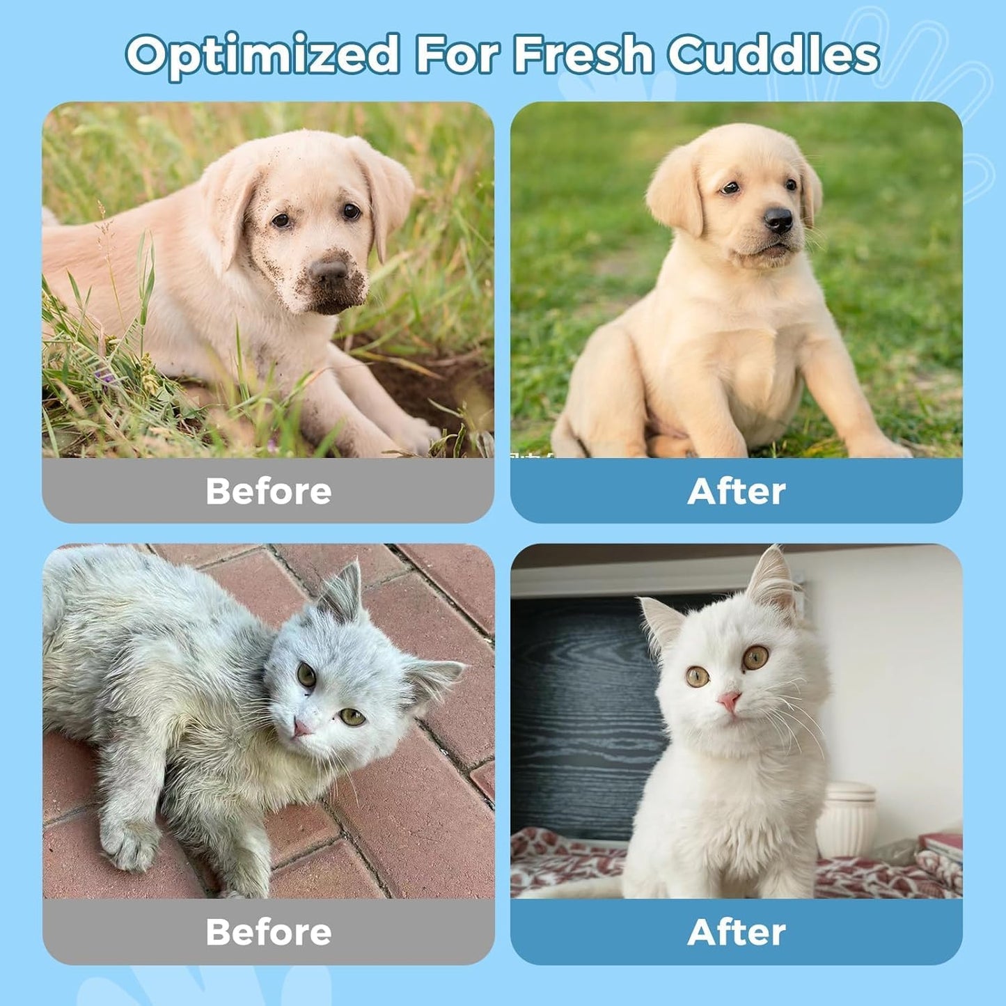 Pet Grooming Glove Wipes, 6-Pack (Individually Wrapped) - Disposable & Rinse-Free for Dogs and Cats, Unscented & Hypoallergenic - Thickened, Moisture-Rich Wipes for Cleaning, Deodorizing & Travel