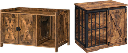 31.5" Cat Litter Box Enclosure and 31.5" Dog Crate Furniture Bundle, Hidden Litter Box Furniture with Divider, Heavy Duty Dog Kennel for Small Dogs, Indoor Pet House, CWHR2501Z-DCHR8001
