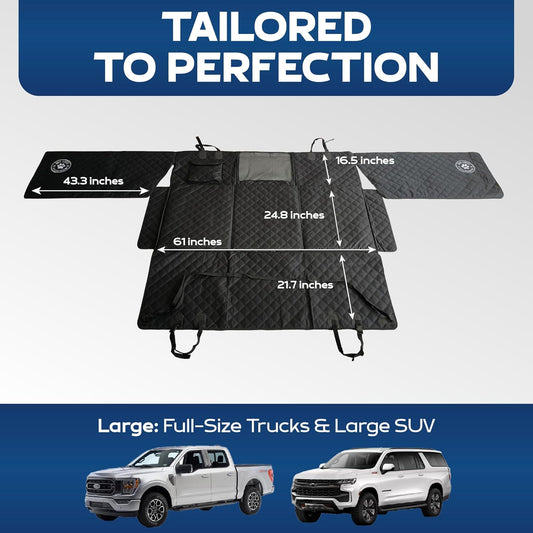 Ruff Liners Large Back Seat Extender for Dogs, Black – As Seen on Shark Tank – Flat Bridge Platform for Full-Size Trucks, Stable Base, 400lb Support, Waterproof – Rigid Back Seat Cover for Dogs
