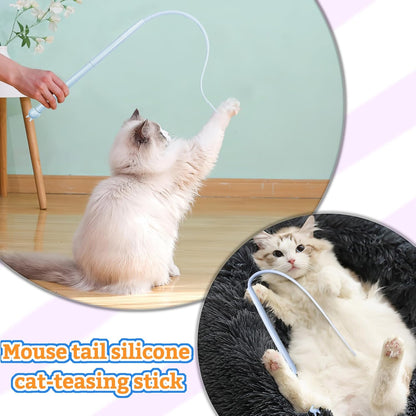 Andiker Mice Tail Cat Wand Toy, 30 inches Long Cat Teaser Stick with Innovative Silicone Rat Tail Easy to Install and Clean Soft Easy Swing Tail Interactive Cat Toys for Indoor Cats (Blue)