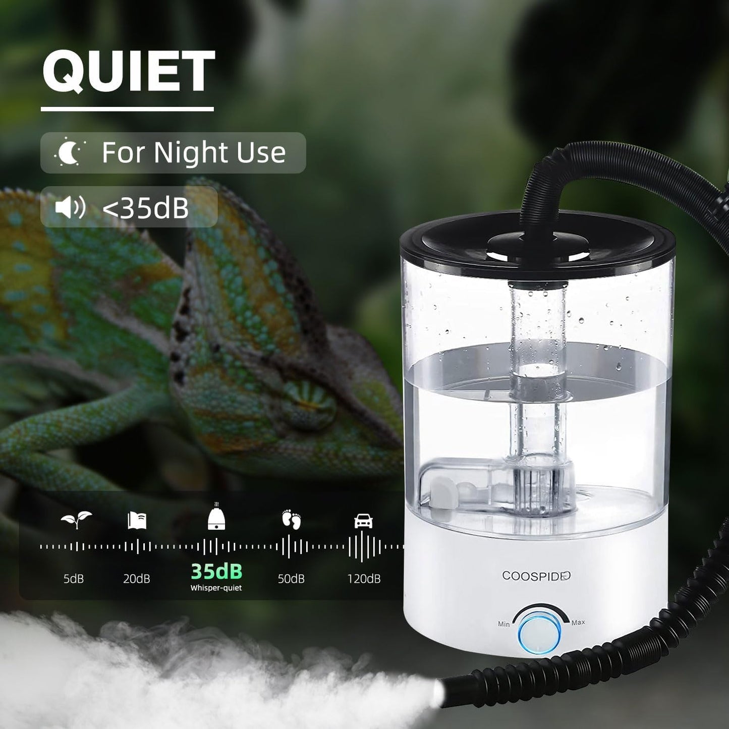 Coospider 4.2L Top Fill Reptile Humidifier, Fogger Mister for Reptiles Tank, Terrariums Humidifiers with Extended Hose/Tube, Automatic Reptile Misting System for Reptiles Amphibians Herps Vivarium