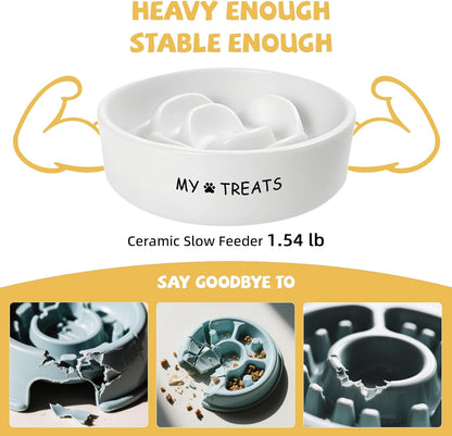 Slow Feeder Dog Bowls - Ceramic Dog Bowls for Small & Medium Dogs - White Slow Eating Dogs Bowl - Ceramic Puppy Slow Feeder - Puppy Food Bowl(Flower)
