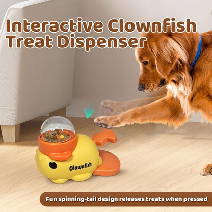 Interactive Clownfish Dog Treat Dispenser Toy with Spinning Tail, Puzzle Slow Feeder for Dogs & Cats, Treat Dispensing Food Puzzle Feeder, Includes Cleaning Cloth & Brush (Blue)