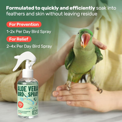 Aloe Vera Bird Spray - 8.5oz/251mL - [Made in USA] - Non-Toxic Bird Bath Relieves Dry/Itchy Skin & Softens Feathers - Safe & Effective for All Birds - Promote Healthy Plumage - Odor-Free