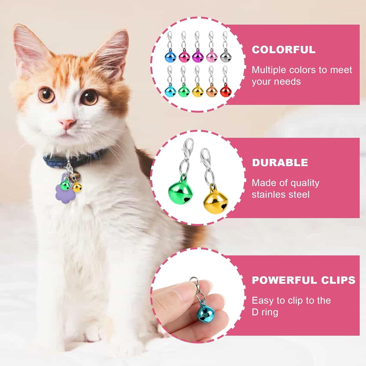 10 pcs Pet Bells for Dog Cat Collar, Metal Round Collar Charms Loud Crisp Sound with Clasps, Kitten Small Animal Pendant Accessories, Christmas Decoration Jingle Bell(Colourful)