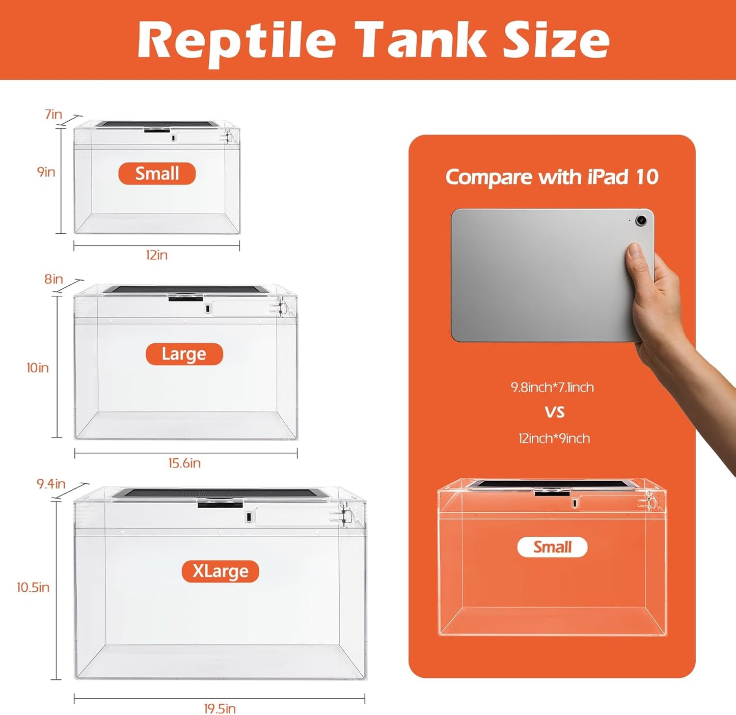 AZV Small Habitat Terrarium Enclosure, and Large Reptile Terrarium,Reptile Tank 15x8x10in Amphibian Isopod Tank Starter Kit with Bearded Dragon Hammock,Heat Lamp,Hide Cave for Geckos Lizard