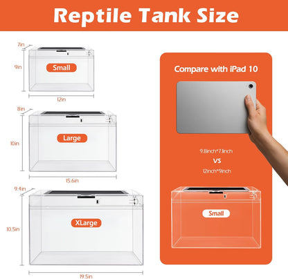 AZV Small Habitat Terrarium Enclosure, and Large Reptile Terrarium,Reptile Tank 15x8x10in Amphibian Isopod Tank Starter Kit with Bearded Dragon Hammock,Heat Lamp,Hide Cave for Geckos Lizard