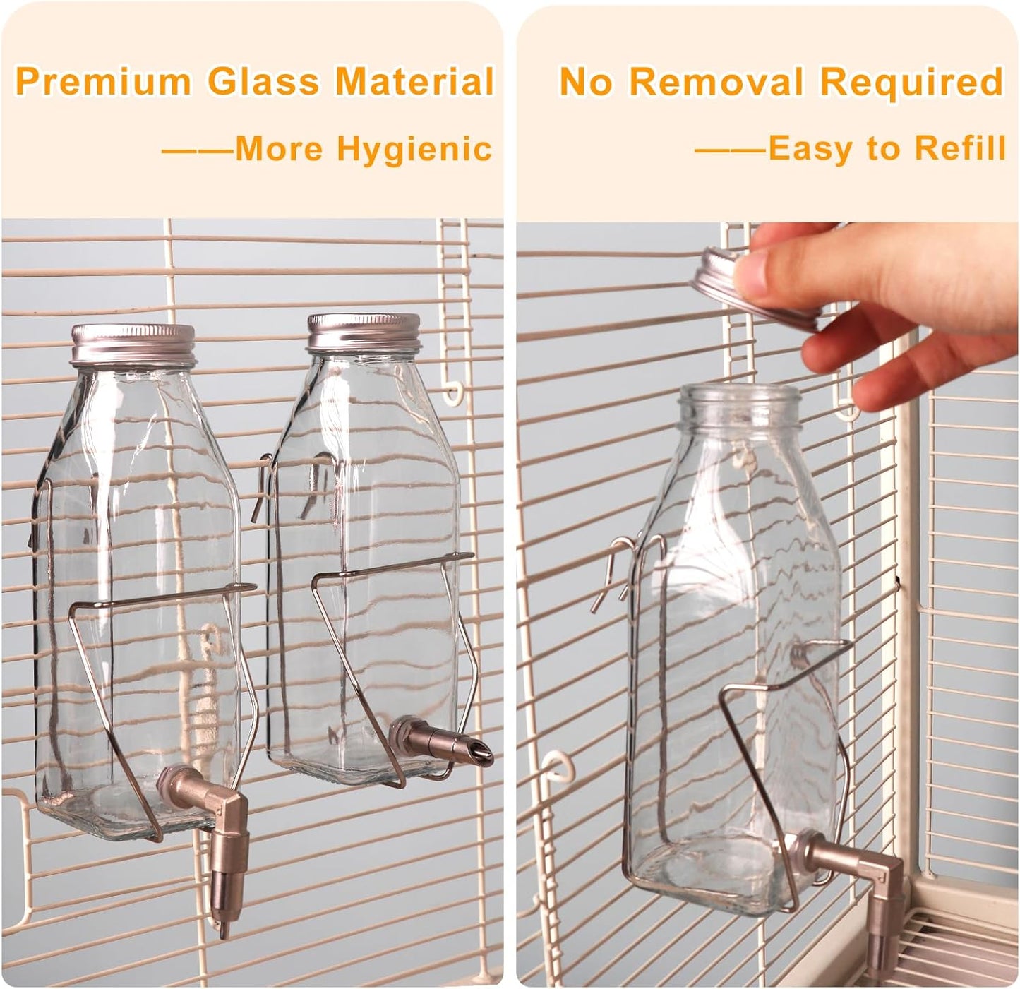 Guinea Pig & Rabbit Water Bottle, 350ml No-Drip Chew-Proof Glass Dispenser with Stainless Steel Nozzle for Hamster, Squirrel, Bird, Guinea Pig Cage (350-S)