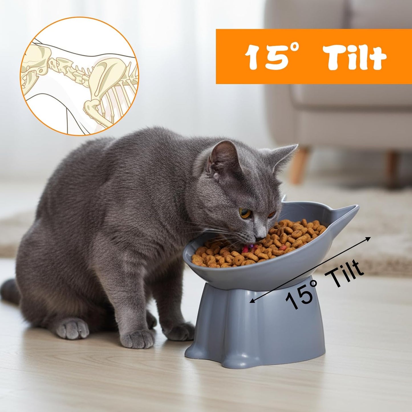 6Pcs Elevated Cat Bowls, 15°Raised Cat Food Bowl, Anti Vomiting Tilted Raised Whisker Friendly Cats Dishes, Plastic Pet Food and Water Bowls for Cats and Small Dogs
