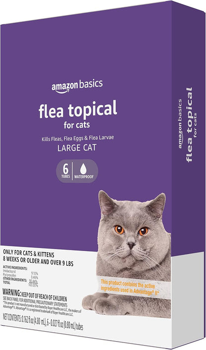 Amazon Basics PreventativeTopical Flea Treatment for Large Cats (Over 9 Pounds), 6 Count (Previously Solimo