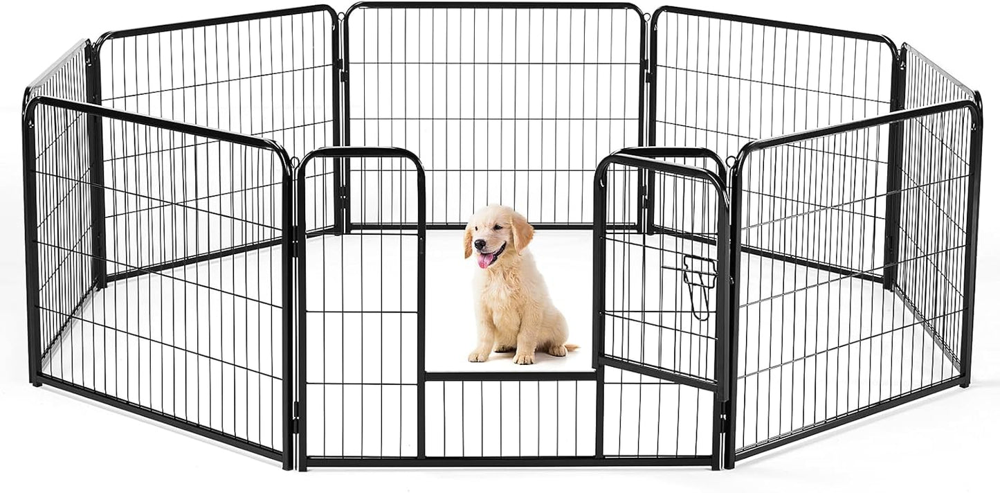 Portable Metal Dog Playpen, 8 Panels, 31" W x 32" H, Black, Modern Style, Secure Lock, Easy Setup, Ideal for Small, Medium, Large Dogs, Puppies, Bunnies, Indoors/Outdoors