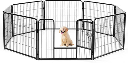 Portable Metal Dog Playpen, 8 Panels, 31" W x 32" H, Black, Modern Style, Secure Lock, Easy Setup, Ideal for Small, Medium, Large Dogs, Puppies, Bunnies, Indoors/Outdoors