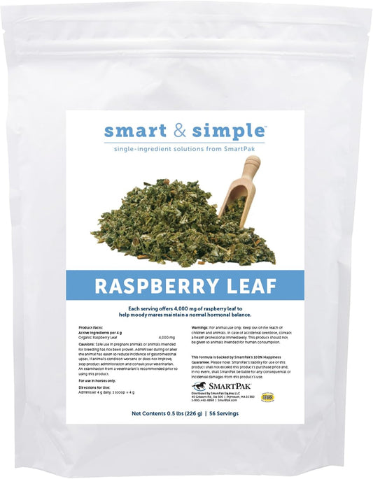 Smart & Simple Raspberry Leaf | Horse Moody Mare Supplement | Organic Whole Leaf | Single Ingredient | Equine Supplement | 56 Servings | 0.5 lb Bag