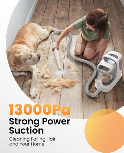 oneisall Dog Grooming Vacuum, 13000Pa Powerful 3L Dust Cup Pet Vacuum with Clipper Nail Grinder & Shedding Brush, 7 in 1 Dog Grooming Kits, Quiet, Large Capacity 3 Suction Levels, BM3