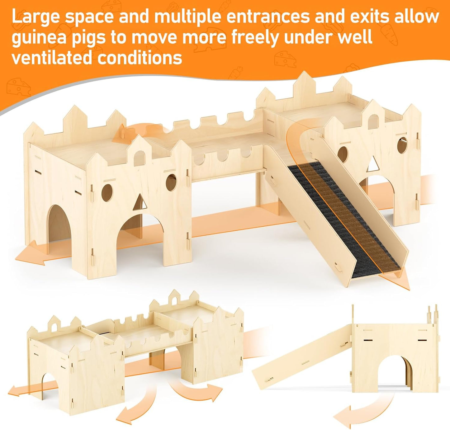 Guinea Pig Hideout House, Deluxe Wooden Hamster Hideout with Climbing Ladder & Rest Zone, Bunny Castle Tower Toy for Guinea Pig Chinchilla Gerbil Hedgehog Small Animal House Habitat Hut