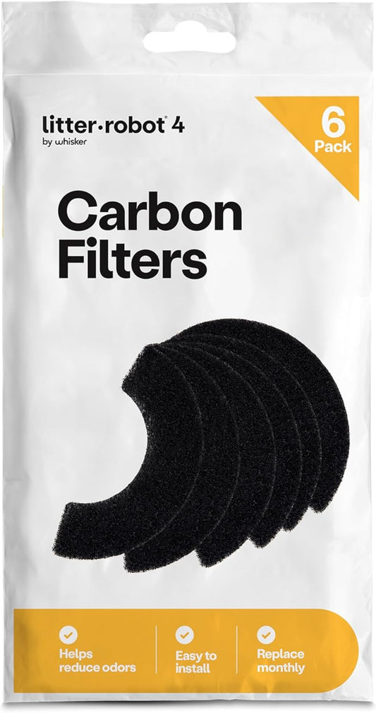 Litter-Robot Carbon Filters by Whisker, 6 Pack, Custom Fit Carbon Filter Pads for Litter-Robot, Absorbs and Reduces Litter Box Odors for Cleaner Smelling Home