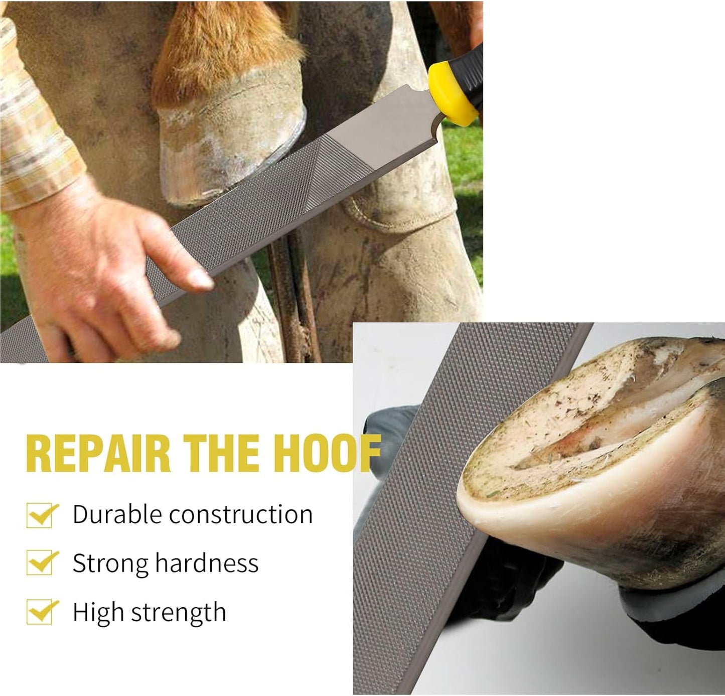 T12 High Carbon Steel 40cm Flat File with Handle, 12-Inch Flat File, Hoof Rasp