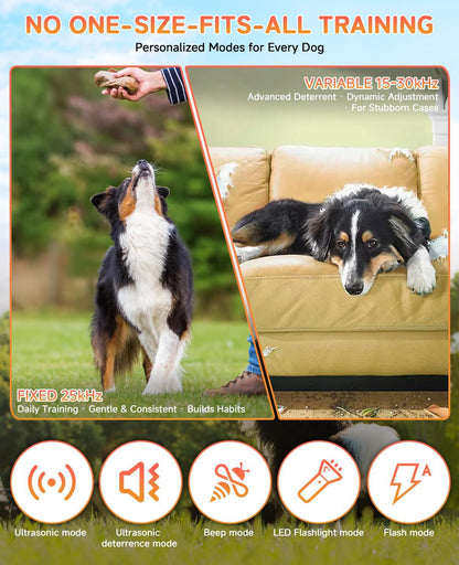 3X Ultrasonic Dog Bark Deterrent, 50ft Long Range Anti Barking Device for Stubborn & Neighbor's Dog, Rechargeable Behavior Training Tool with Flashlight, Safe Humane for Indoor Outdoor Use