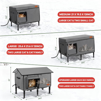 Gimars Upgraded Pitched Roof Indestructible Heated Cat House for Outdoor Cat with Safe Escape Door, 100% Weatherproof Winter Cat Shelter 5.1" Elevated Insulated Stray Feral Cat House with Soft Heater
