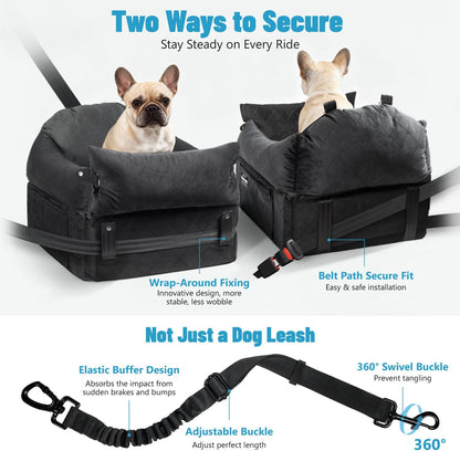 EASTBLUE Dog Car Seat for Small Medium Dogs Up to 35 lbs, 2 Memory Foam Pads Dog Booster Car Seat with Seat Belt, Washable Pet Carseat for Puppy & Cat, Dogs Travel Bed for Cars (Black-Velvet)
