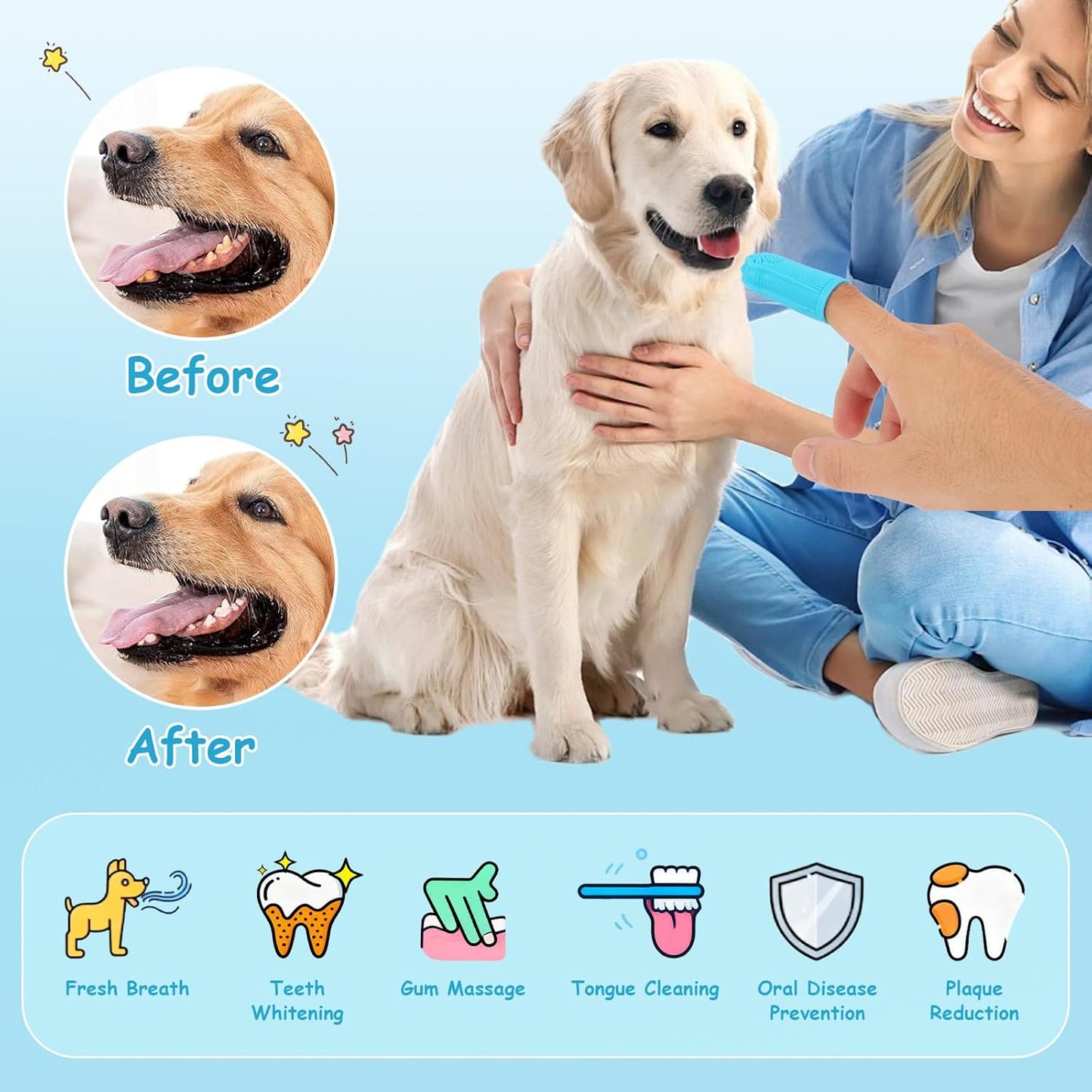 4-Pack Silicone Dog Finger Toothbrush, 360° Dog Tooth Brushing Kit, High-Efficiency Teeth Cleaning, Pet-Friendly Finger Toothbrush, Complimentary Travel Case