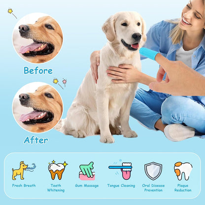 4-Pack Silicone Dog Finger Toothbrush, 360° Dog Tooth Brushing Kit, High-Efficiency Teeth Cleaning, Pet-Friendly Finger Toothbrush, Complimentary Travel Case