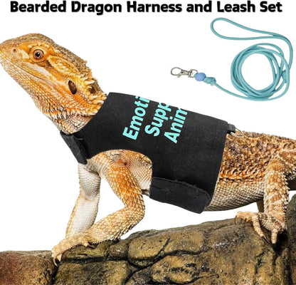 Bearded Dragon Harness and Leash Set - Adjustable Lizard Traction Rope Outdoor Walking Training Leash Reptile Emotional Support Animal Costume Accessories for Bearded Dragon Lizard Small Pets (Blue)