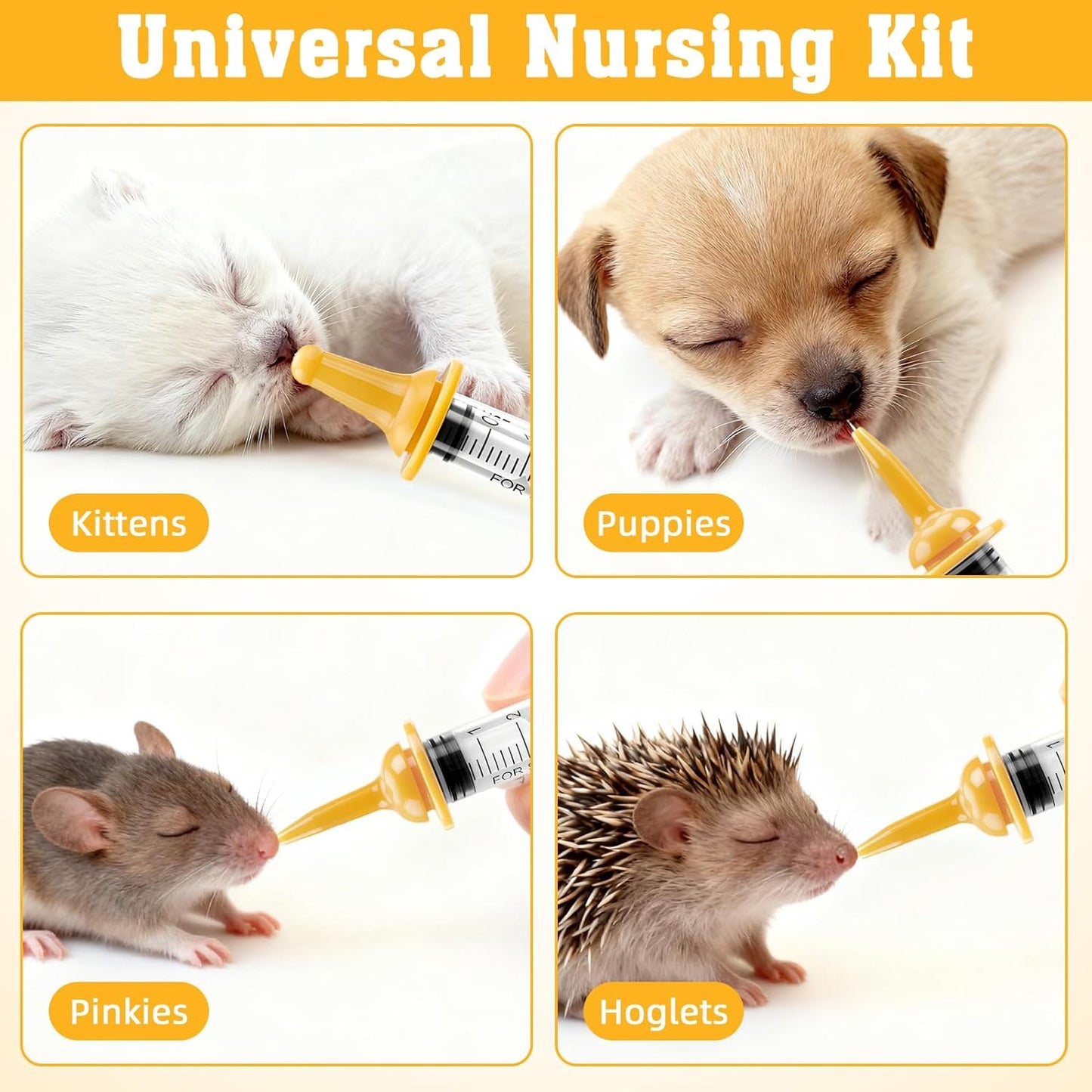 Zkptops Kitten Bottle Feeding Kit with Silicone Nipples Syringe Milk Replacement Feeding Tools for Newborn Kittens Puppies Rabbits Small Animals Pet Nursing Kit with Feeding Supplies Cleaning Brushes