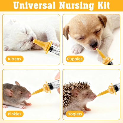 Zkptops Kitten Bottle Feeding Kit with Silicone Nipples Syringe Milk Replacement Feeding Tools for Newborn Kittens Puppies Rabbits Small Animals Pet Nursing Kit with Feeding Supplies Cleaning Brushes