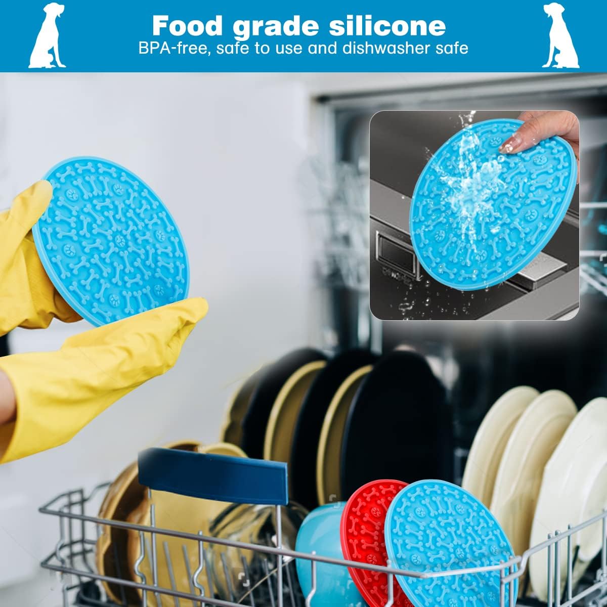 Dog Lick Pad, Pet Bathing Grooming Distraction Wall Mounted Silicone Slow Feeder Mat with Strong Suction, 2 Pack