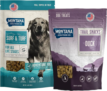 Surf and Turf Dog Food and Duck Dog Treat Adventure Fuel Bundle - Freeze-Dried Raw Food with Single Ingredient Duck Training Snacks