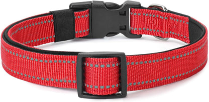 Reflective Dog Collar Padded with Soft Neoprene Breathable Quick Release Basic Dog Collars for Medium Large Dogs Red Boy Girl