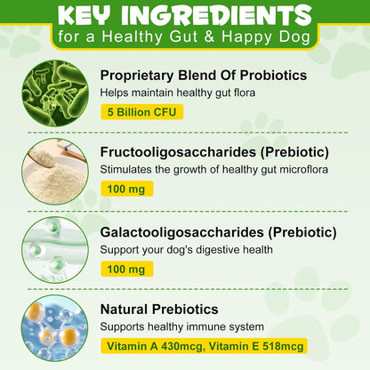 Probiotics for Dogs - Probiotic Powder with 5 Billion CFU & Prebiotics, 12-Strain Formula for Digestive Health & Diarrhea Relief, Vet-Recommended for Sensitive Stomach 4.23oz