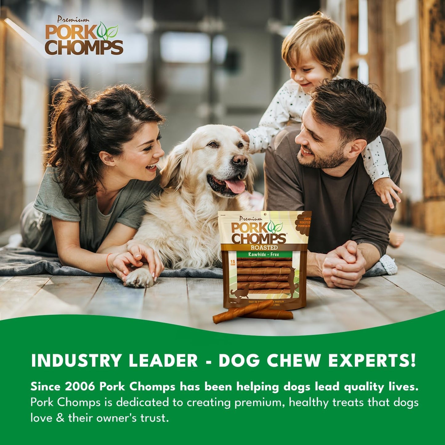 Pork Chomps Roasted Pork Skin Dog Chews, 6-inch Twists, 15 Count