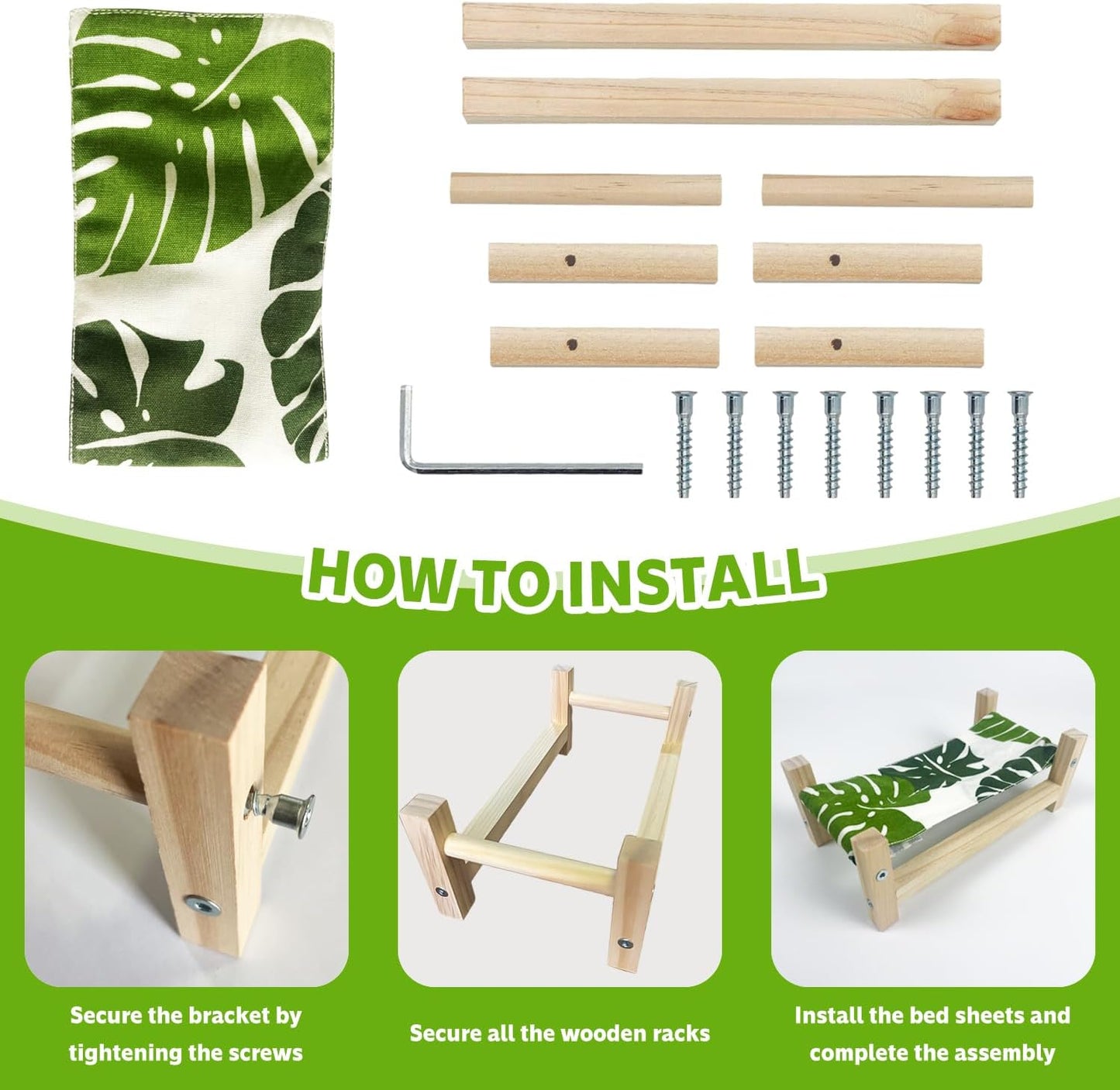 1PCS Bearded Dragon Bed, Wooden&Soft Fabric Reptile Bedding Hammock, Bearded Dragon Tank Accessories,Habitat Accessories for Leopard Gecko Snake Lizard or Other Small Animal (Green, Small)