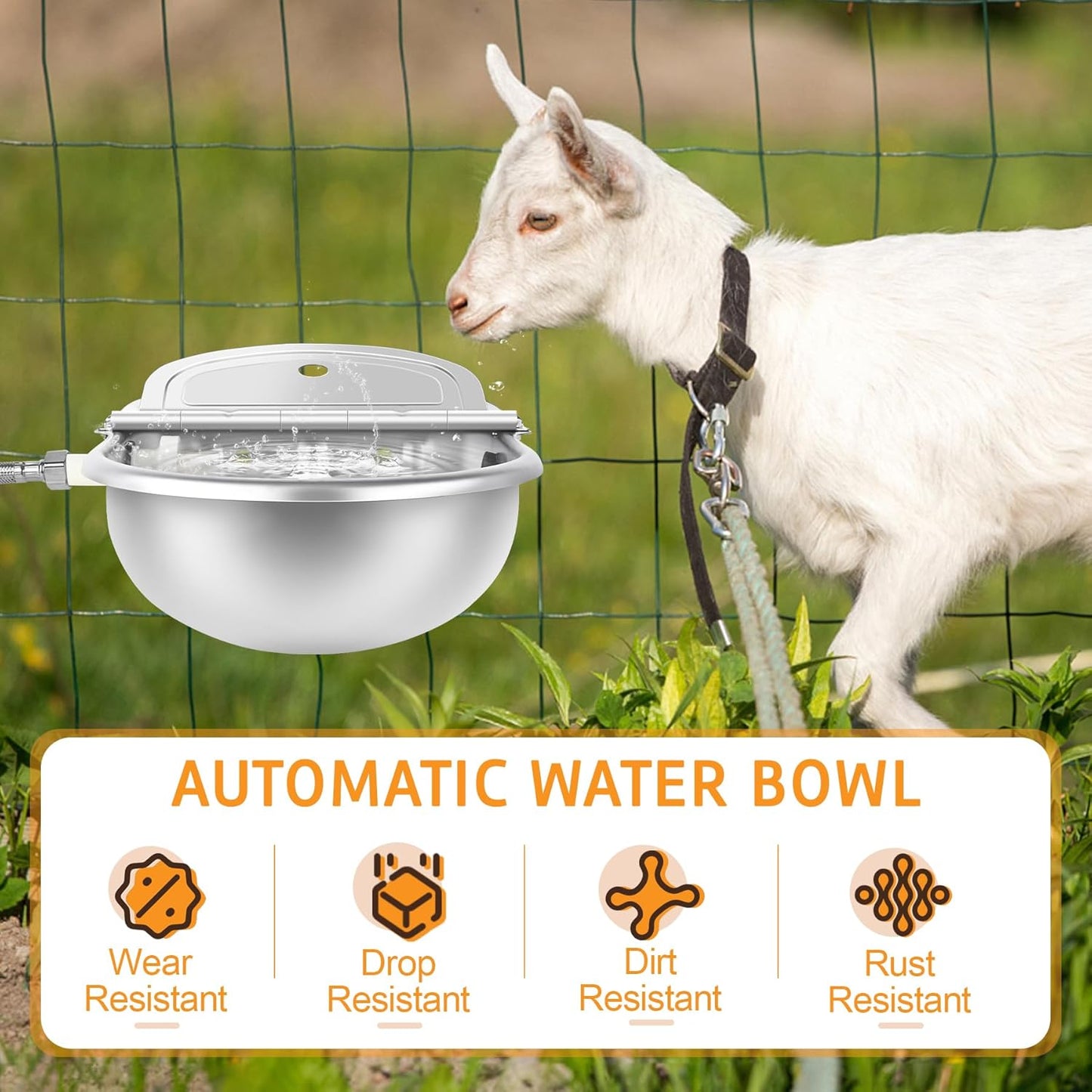 MYFAMIREA Automatic Animal Drinking Water Bowl Stainless Steel Waterer Feeder Farm Dog Dispenser Kit Self Filling for Livestock Horse Goat Water Trough with Float Valve Drain Hole Hose Adapter Bolts
