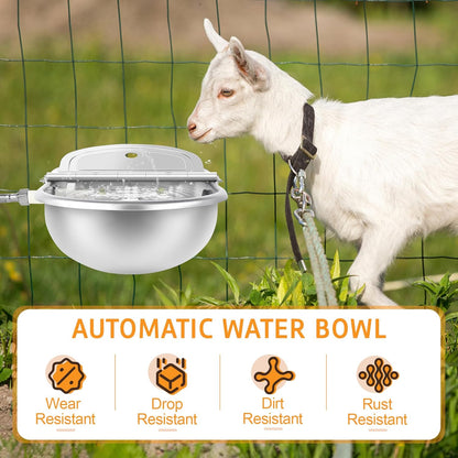 MYFAMIREA Automatic Animal Drinking Water Bowl Stainless Steel Waterer Feeder Farm Dog Dispenser Kit Self Filling for Livestock Horse Goat Water Trough with Float Valve Drain Hole Hose Adapter Bolts