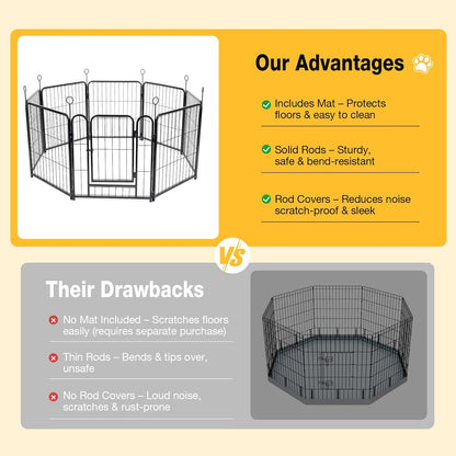 Lekesky Dog Play Pen for Indoors, 8 Panels 24 ’’ H Dog Pens Indoor with Bottom Pad, Heavy Metal Duty Foldable Pet Puppy Exercise Fence Crate Kennel, Pet Fence for Medium/Small Dogs (Black)