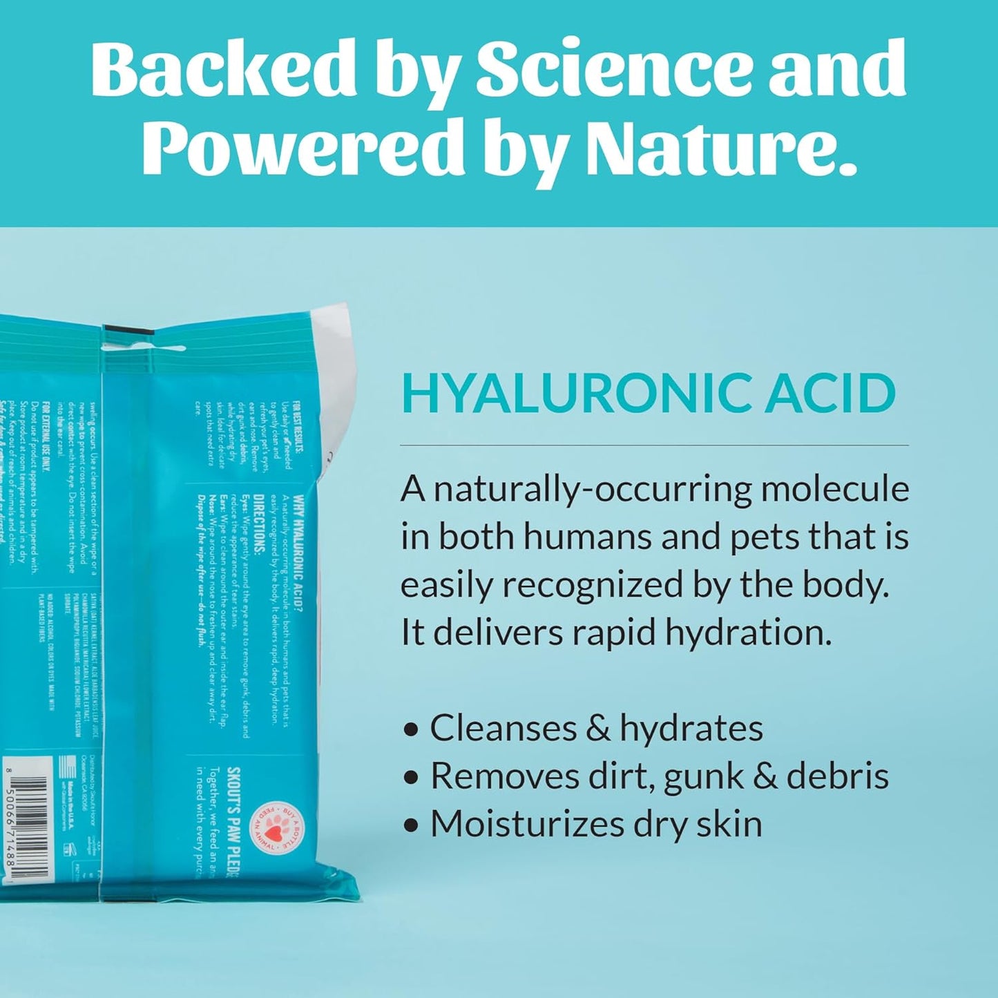 SKOUT'S HONOR HydroClear Eye, Ear & Nose Wipes w/Hyaluronic Acid - for Your Dogs and Cats - Fragrance-Free - 50ct