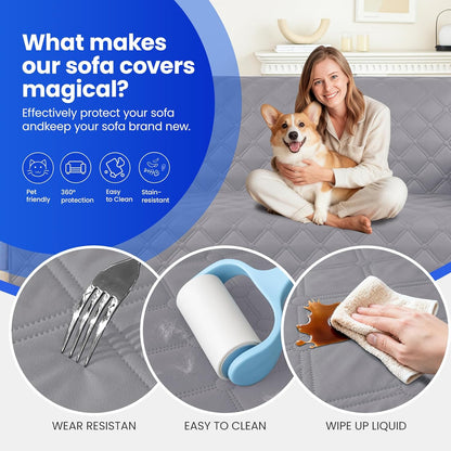 Waterproof Dog Blanket, Non-Slip Soft Pet Bed Cover, Couch Cover for Dogs Washable, Protects Sofa, Furniture, Crate, Car, Tear Resistant Leakproof Pet Blanket (52x82 Inch, Light Grey)